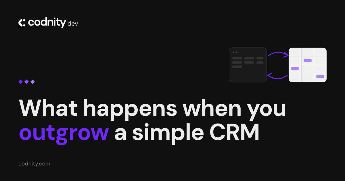 A CRM window beside a spreadsheet, with the real workflow drawn running between the two